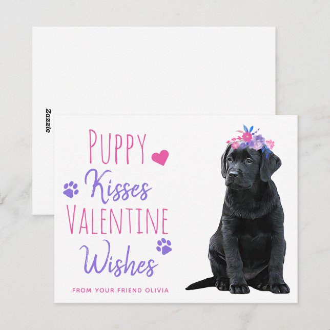Puppy Kisses Classroom Kids Valentines day Julkort (Fram/baksida)