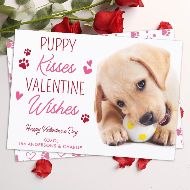Puppy Kisses Valentine Önskemål Anpassningsbar Pet Julkort (Skapare uppladdad)