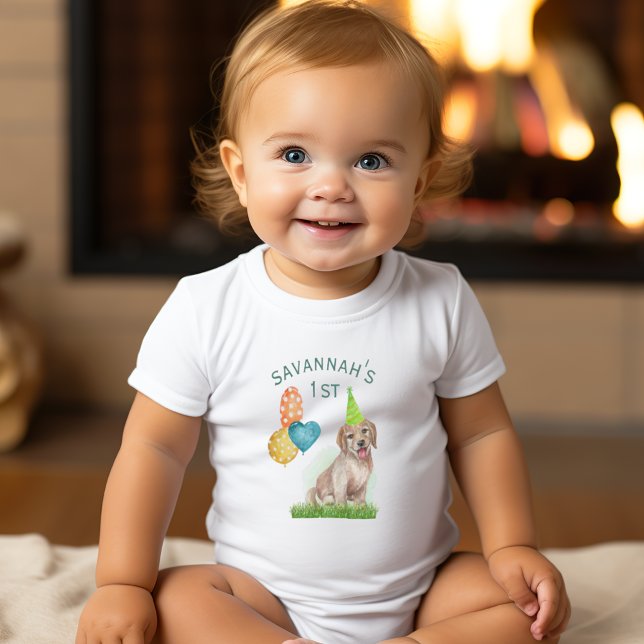 Puppy Labrador Birthday Girl Personlig First T Shirt (Puppy Labrador Birthday Girl Personalized First Baby Bodysuit)