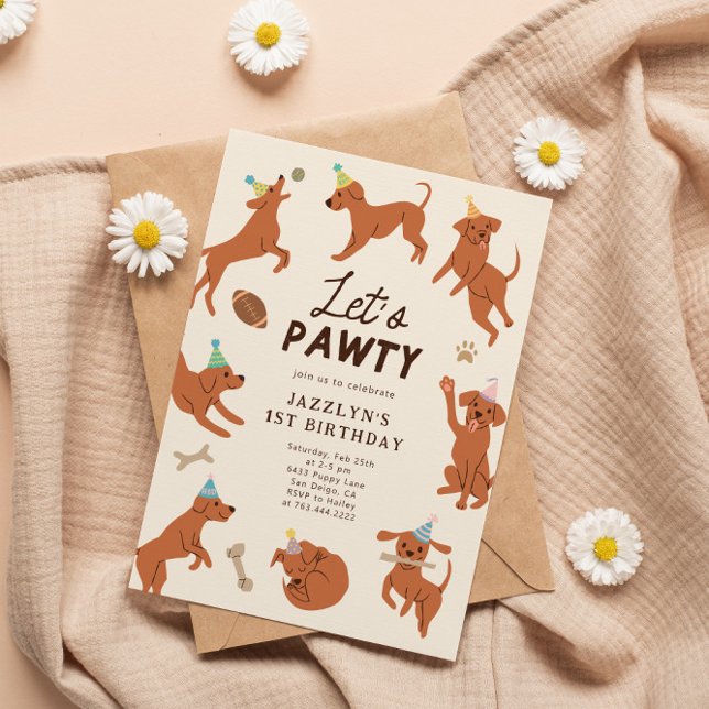 Puppy Låt oss Pawty Födelsedagsfest inbjudan (Skapare uppladdad)