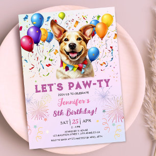 Puppy låter Pawty Födelsedagsfest Girl 8th Birth Inbjudningar