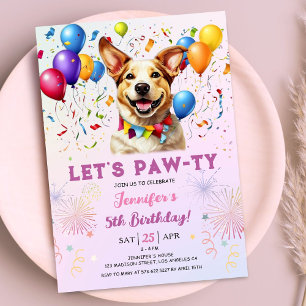 Puppy låter Pawty Födelsedagsfest Girl Femte födel Inbjudningar