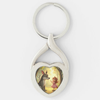 Puppy, liten flicka, saga twisted heart silverfärgad nyckelring