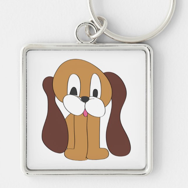 PUPPY LONG ÖRON FYRKANTIG SILVERFÄRGAD NYCKELRING (Framsidan)