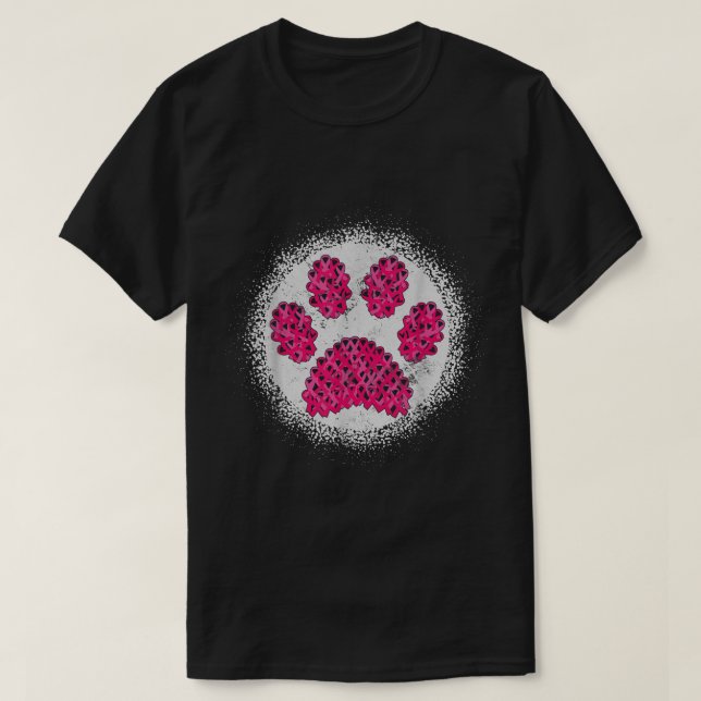 Puppy Love Pink Ribbon Dog Paw Print Breast Cancer T Shirt (Design framsida)