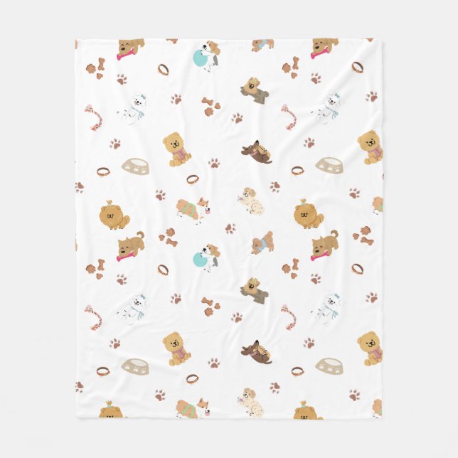 Puppy Love Seamless Pattern | Playful Dogs, Paw Pr Fleecefilt (Framsidan)