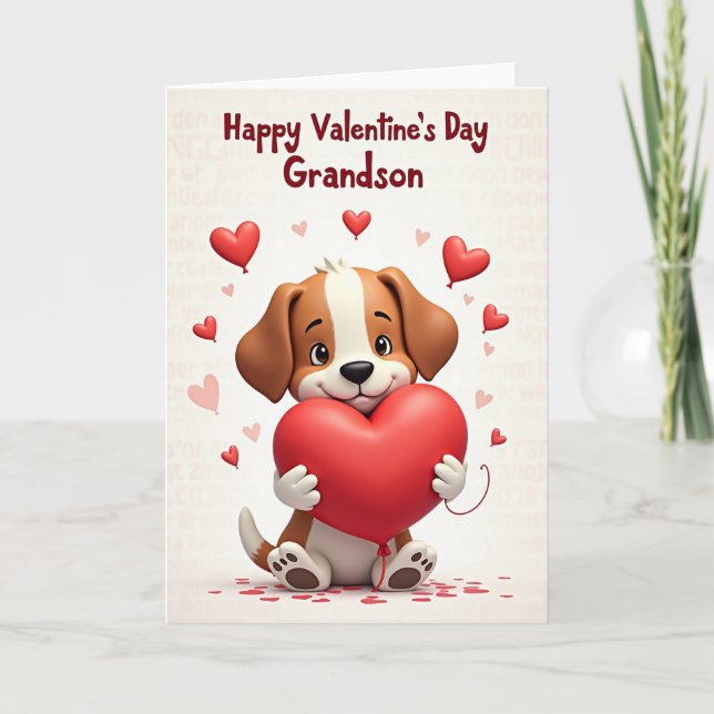Puppy Love Valentines Day Grandson Card Kort (Framsida)