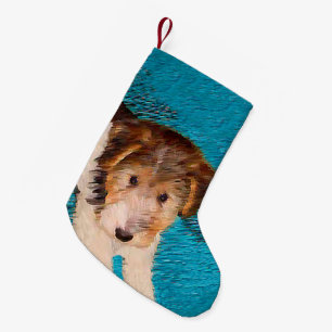Puppy-målning för trådfox-terrier - originalbil liten julstrumpa