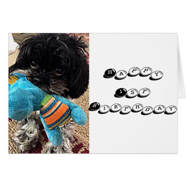 PUPPY MED LEKSAK SÄGER ATT DU VÄNTAR ***1**** HÄLSNINGSKORT (Framsidan Horizontal)