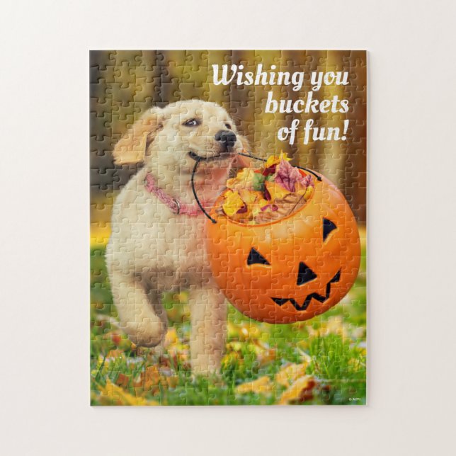 Puppy med pumpa pussel (Vertikal)