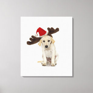 Puppy med Santa Hat och Reindeer Öron Canvastryck