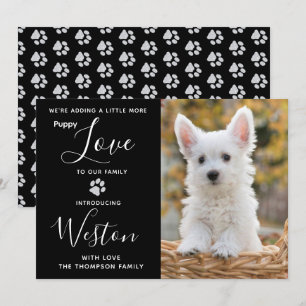 Puppy-meddelande - Elegant Black Modern New Pet Inbjudningar