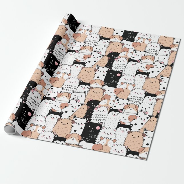 Puppy Mönster Wrapping Papper Presentpapper (Utrullad)
