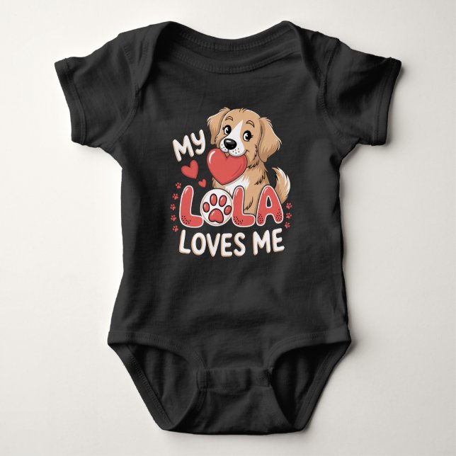  Puppy "My Lola Loves Me" Cute Dog Grandparent T Shirt (Framsida)