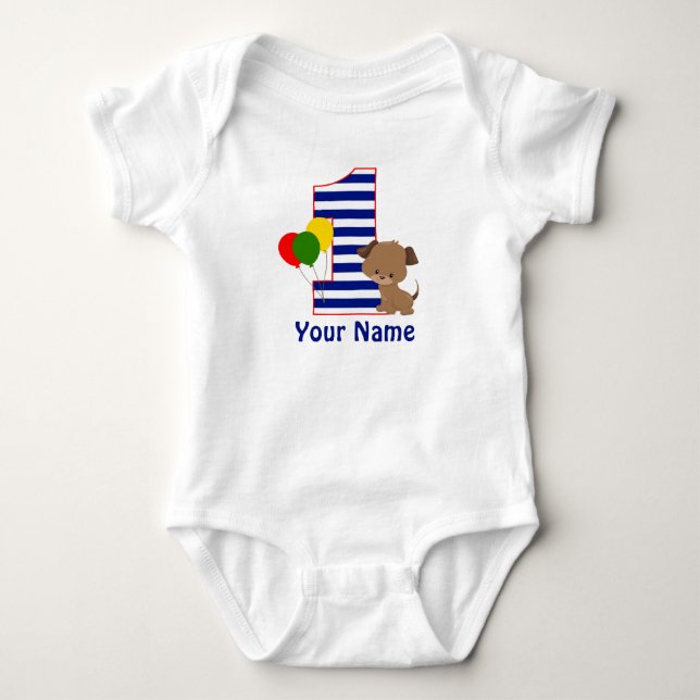 Puppy Navy Rand First BIrthday Shirt Tröja (Framsida)
