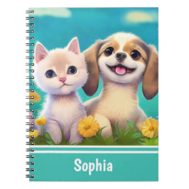 Puppy och Kitten Cute Personlig Kids Namn Anteckningsbok