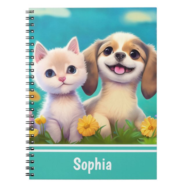 Puppy och Kitten Cute Personlig Kids Namn Anteckningsbok (Framsidan)