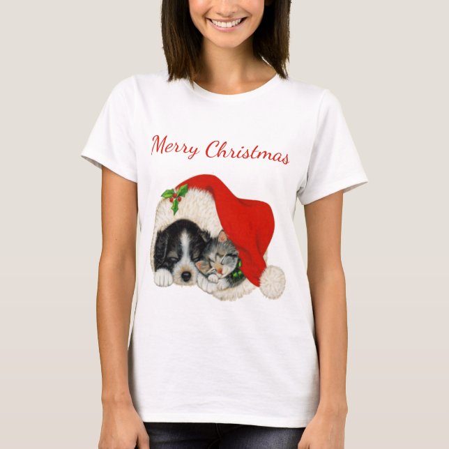 Puppy och Kitten God jul Shirt T-shirt (Framsida)
