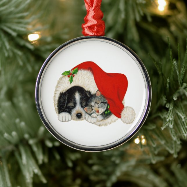 Puppy och Kitten Premium Round Ornament (Träd)