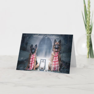 Puppy och vuxen german shepherd christmas-kort helgkort