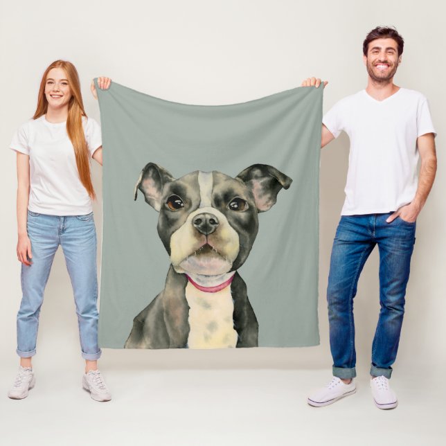 "Puppy Ögon" Pit Bull Dog Watercolor Painting Fleecefilt (På plats)