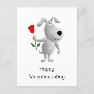 Puppy över Röd ros Hund i lycklig Valentine Helg Vykort