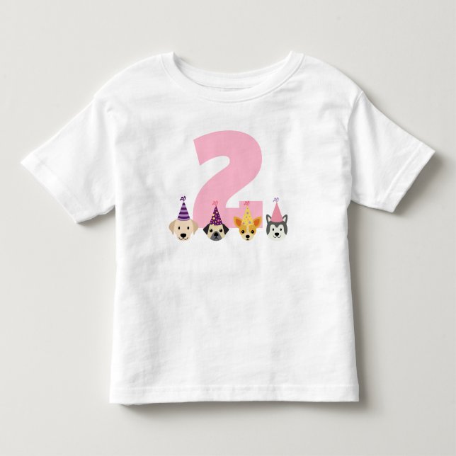 Puppy Party Girl Birthday Shirt - Rosa T Shirt (Framsida)