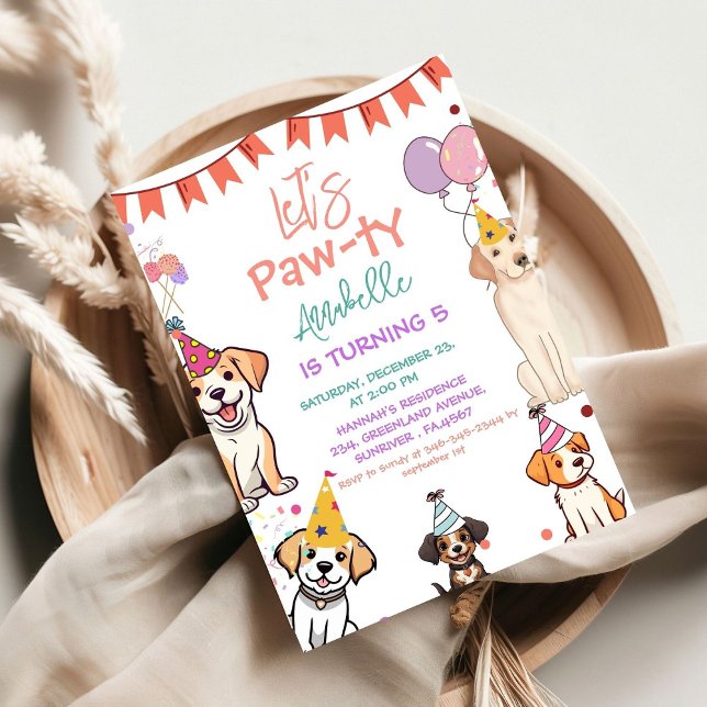 Puppy Party Hund Låt oss Pawty Birthday Inbjudningar (Skapare uppladdad)