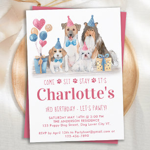 Puppy Party Hund Rosa Birthday Pawty Inbjudningar
