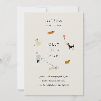 Puppy Party Modern Hund Birthday Inbjudan - Beige