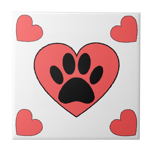 Puppy Paw Skriv ut och Red Hearts Mönster Kakelplatta (Framsidan)