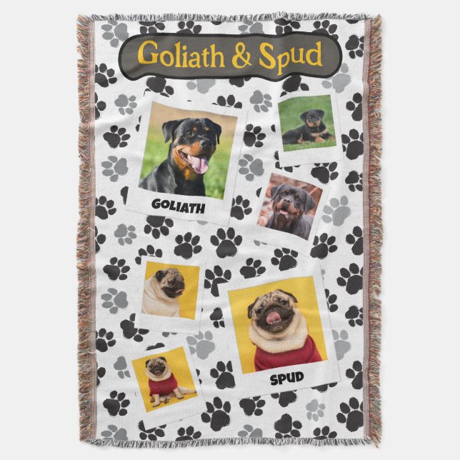 Puppy Paws Personalized Photo Collage Filt (Framsidan Vertikal)