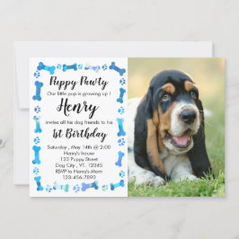 Puppy Pawty - Blue Boy Pet - Hund Birthday Puppy Inbjudningar