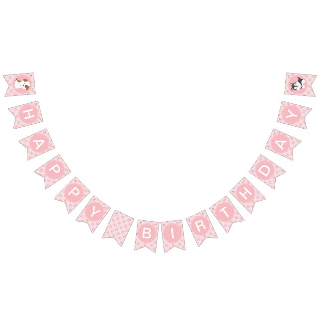 Puppy Pawty Födelsedagsfest bunting banner rosa Vimplar (Alla)
