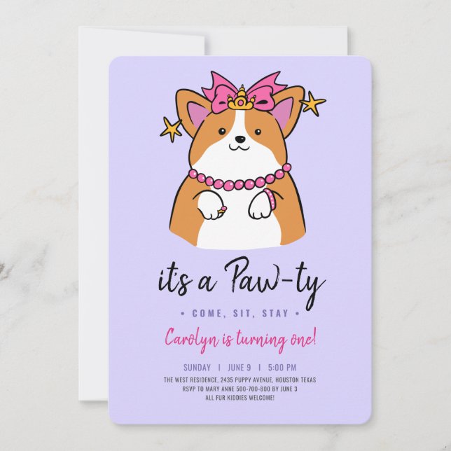 Puppy Pawty-födelsedagsinbjudan Inbjudningar (Framsida)
