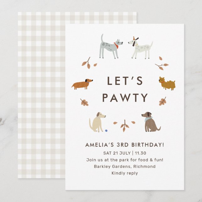 Puppy Pawty Hund Park Cute Modern Birthday Inbjuda Inbjudningar (Fram/baksida)
