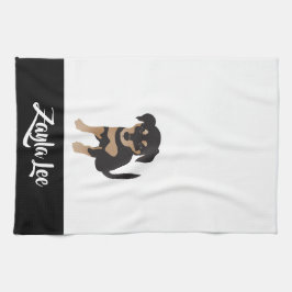 Puppy Personalizable Hund Black White Brown Kökshandduk