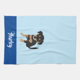 Puppy Personalizable Hund Namn Blue Kökshandduk