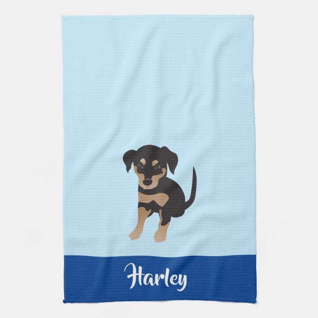 Puppy Personalizable Hund Namn Blue Kökshandduk (Vertikal)