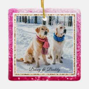 Puppy Pet Lila Glitter Namn Foto på julen Hund Julgransprydnad Keramik