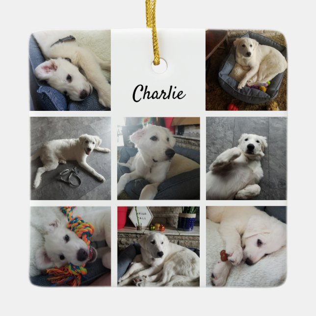 Puppy Photo Collage Cute Hund Julgransprydnad Keramik (Framsida)