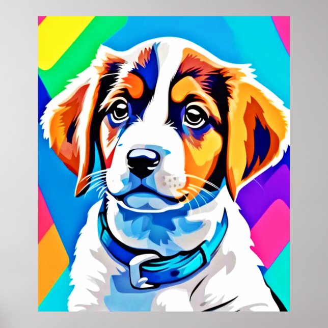 Puppy Porträtt: Färgfull Valp Poster (Framsidan)