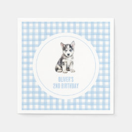 Puppy preppy plaid birthday pappersservett