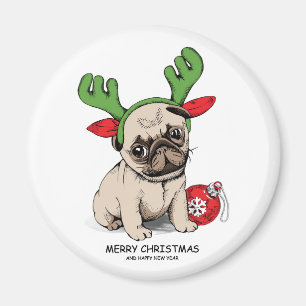 Puppy Pug God jul Magnet