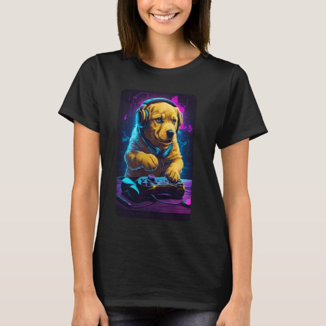 Puppy Rave Techno Stil Golden Lab Gamer med Cont T Shirt (Framsida)