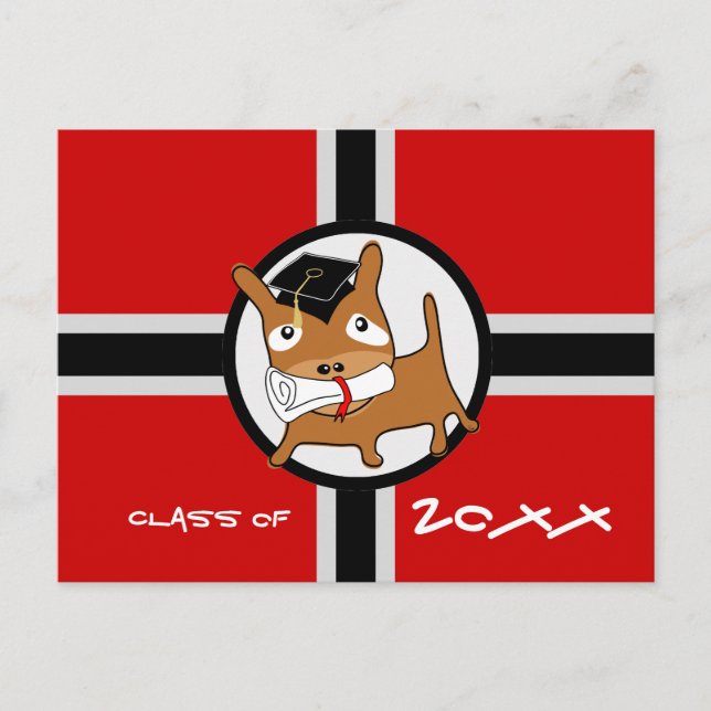 Puppy Red 1 för vykort för inbjudan till studenten (Framsida)