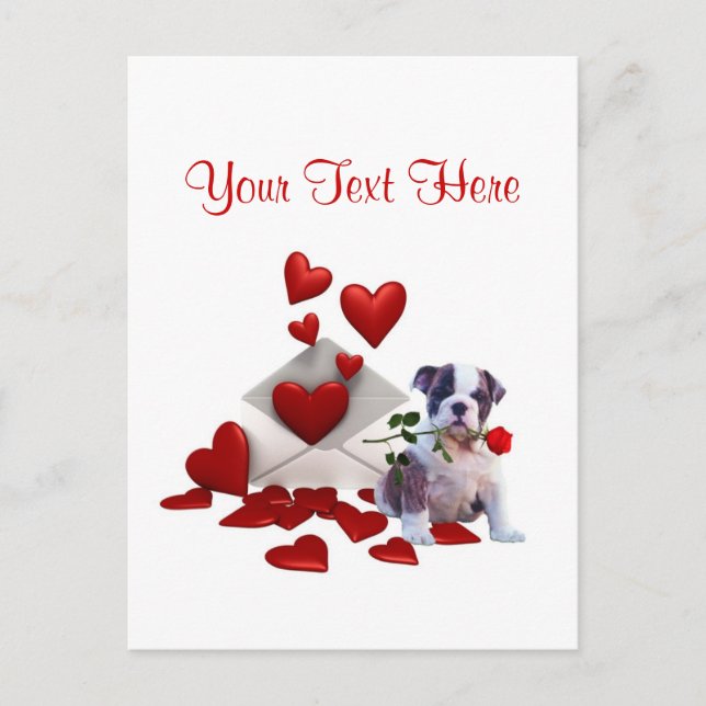 Puppy Röd ros Valentine Design Helg Vykort (Framsida)