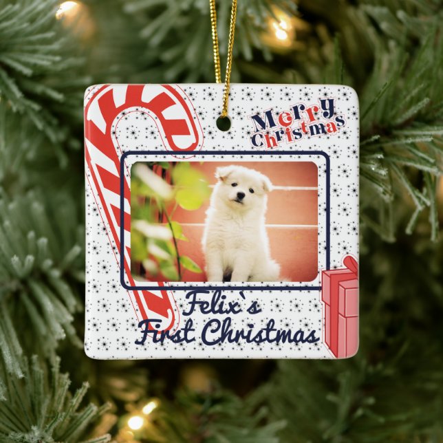 Puppy`s Anpassat namn för första julen, fotoår Julgransprydnad Keramik (Träd)
