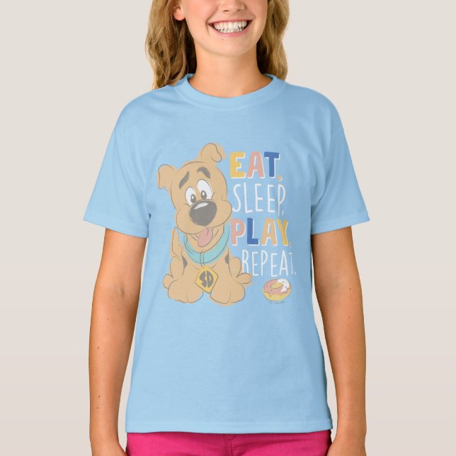Puppy Scooby-Doo "Eat, Sömn, Spela upp, Upprepa" T Shirt (Framsida)