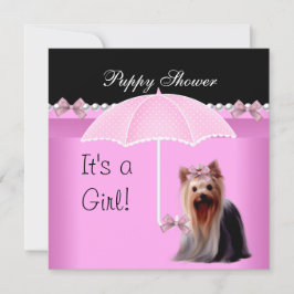 Puppy Shower Cute Hund Rosa Yorkie 2 Inbjudningar